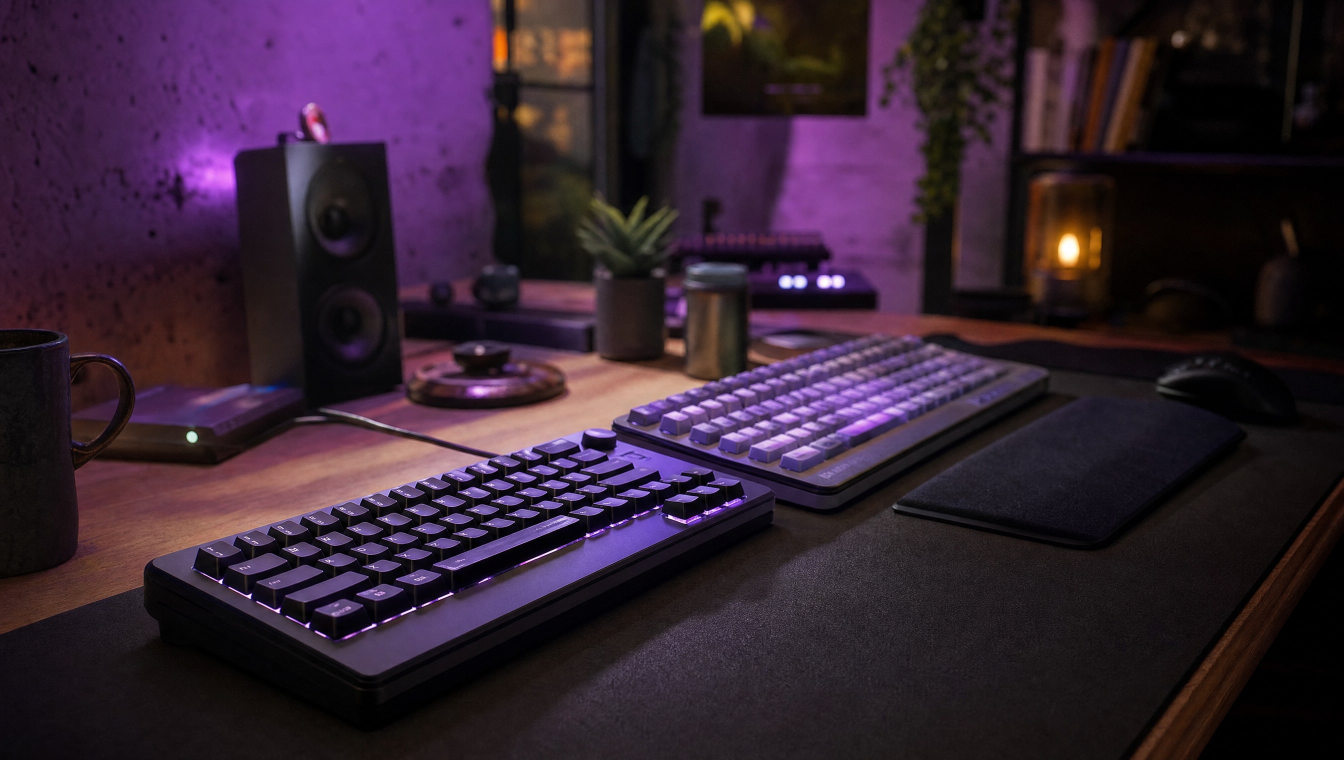 Two keyboards of different sizes side by side, one clearly missing its number pad.