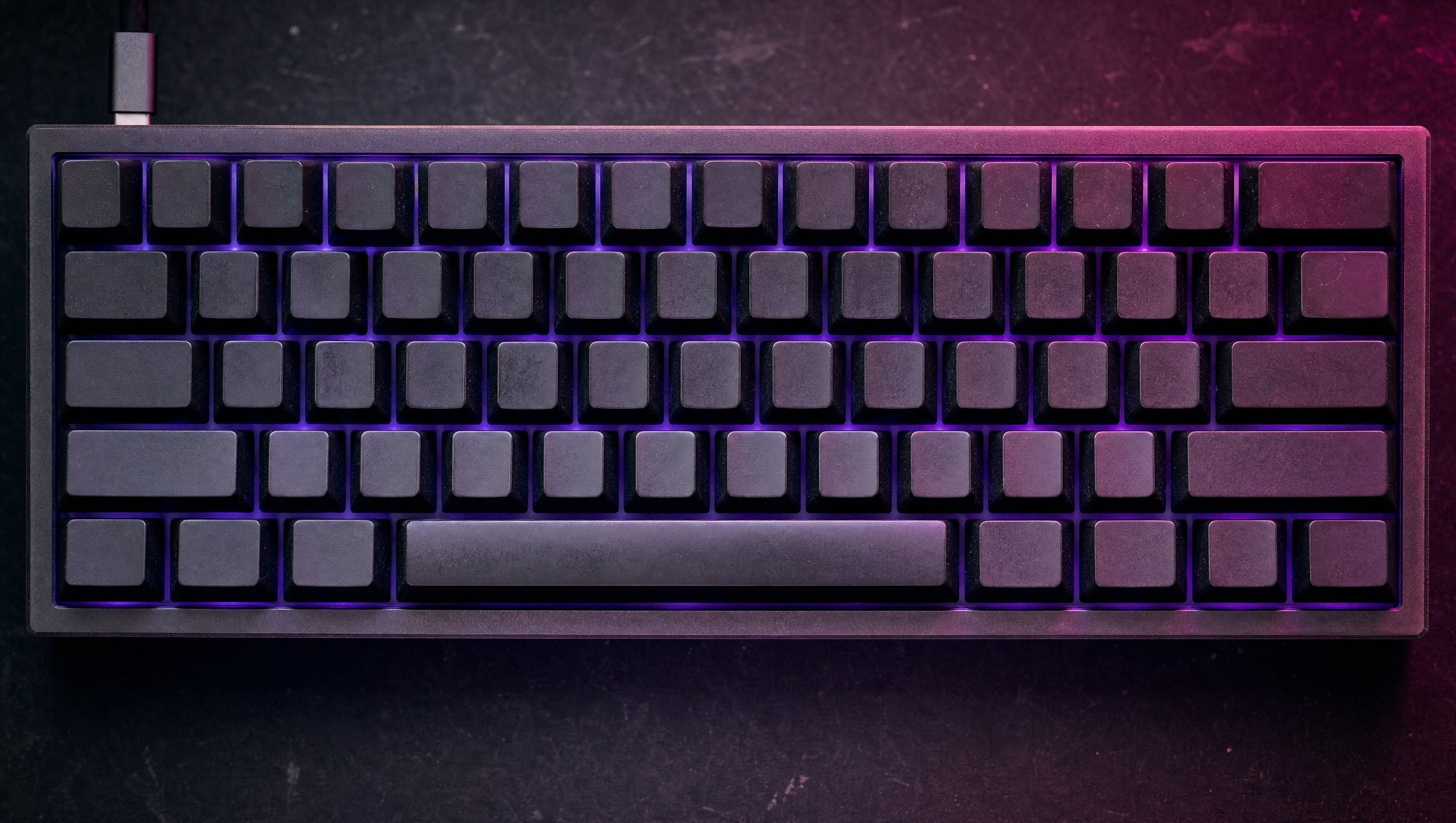 A keyboard photographed straight down, the whole board filling the frame.