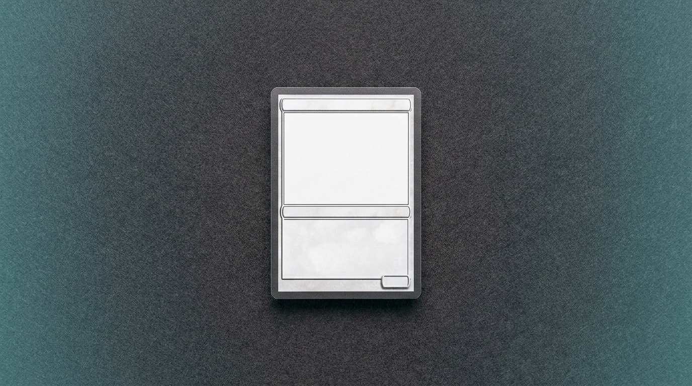 A single trading card on a dark mat under even studio light