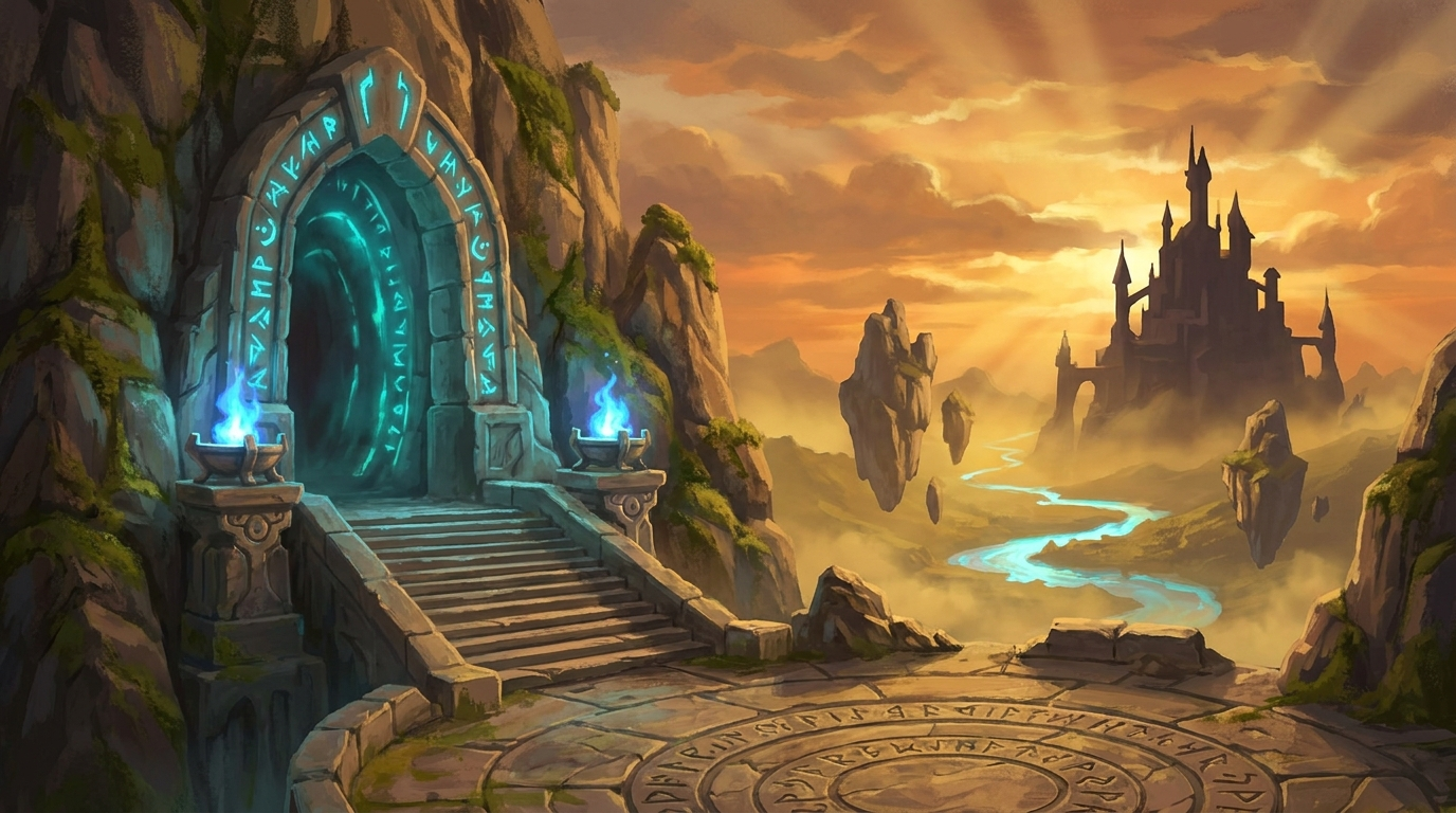 A dark portal crackling with golden energy
